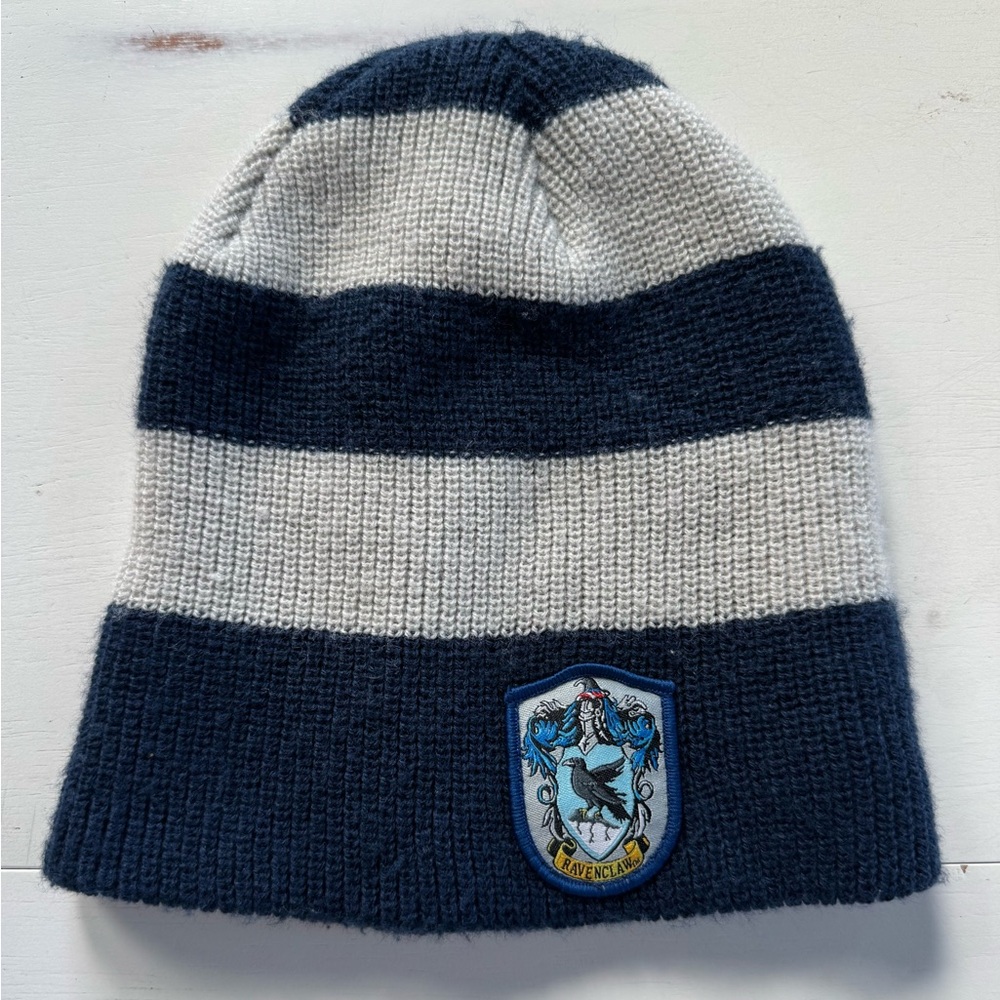 Harry Potter Striped Knit Beanie with Ravenclaw Crest Patch